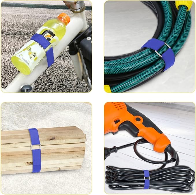 1"x16ft Hook and Loop Straps with 25 Metal Buckles, Adjustable Fastening Cable Straps, Cut-to-Length Cinch Strap, Reusable Nylon Securing Cord Ties for Organizer or Storage, 1 inch Wide,Blue