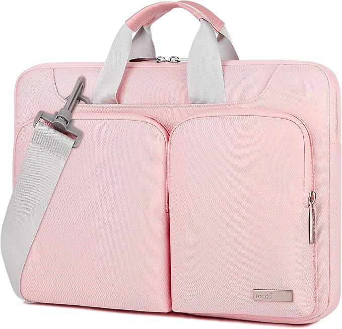 Lacdo 360° Protective Laptop Shoulder Bag, 15-15.6 inch Laptop Sleeve Case for Acer HP Lenovo Dell ASUS Laptop, Acer Aspire, HP Pavilion, Dell Inspiron, Lenovo IdeaPad,ASUS ZenBook Computer Bag, Pink