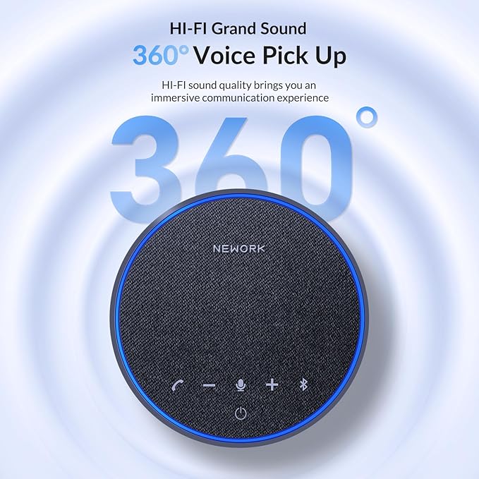 Bluetooth Conference Speakerphone with Microphone, 3 Mics with 360° Voice Pickup, 12H Call Time, Noise Reduction, USB-C Plug & Play, Portable Design, Compatible with Windows, iOS