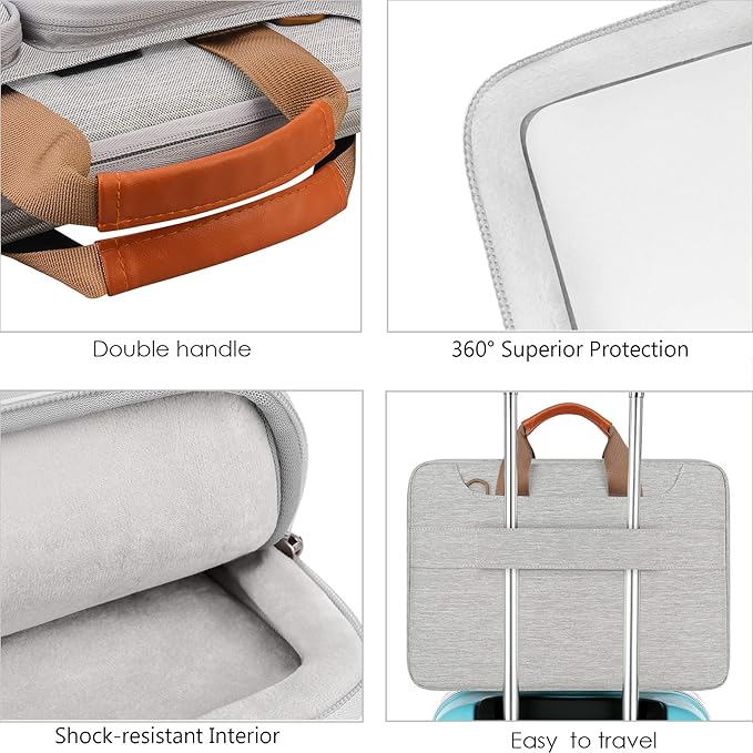 Lacdo 360° Protective Laptop Shoulder Bag for 15 inch New MacBook Air M4 A3241 2025, M3 A3114, M2 A2941 2024-2023, 15 inch MacBook Pro A1990 A1707, Dell XPS 15 Plus 2022-2020 Computer Case Bag, Gray