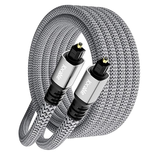 Optical Audio Cable 12 FT, Digital Audio Cable, Toslink Fiber Optic Cord, [Nylon Braided, Slim Aluminum Shell, Gold Plated Connector], for Home Theater, Sound Bar, PS4, Xbox, TV and More