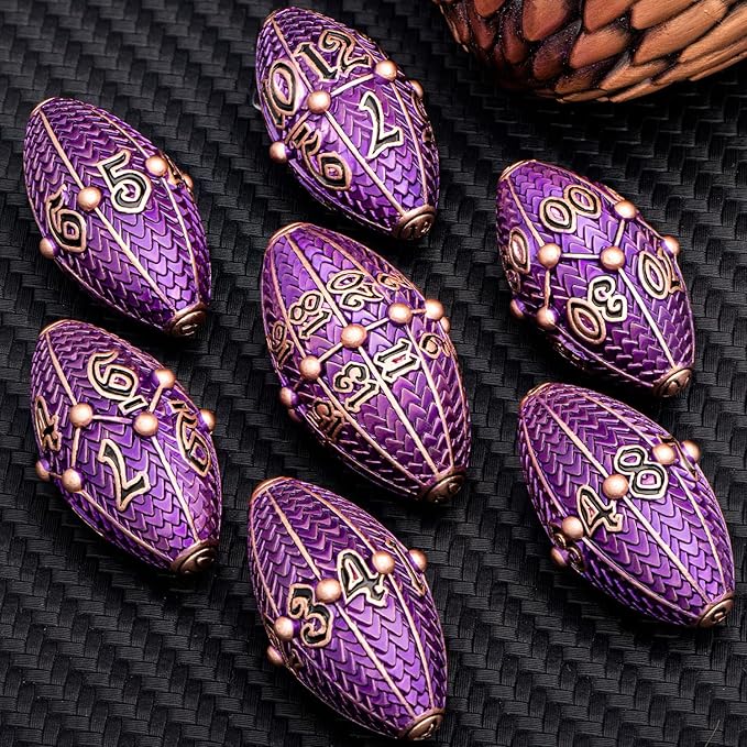 ARUOHHA DND Metal Dice Copper Purple Dragon Egg Dice with Metal Box, Role Playing Game RPG Polyhedral D and D Dice Set D20 D12 D10 D8 D6 D4
