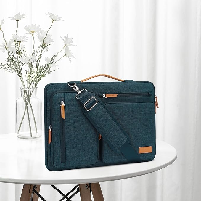 MOSISO 360 Protective Laptop Shoulder Bag,13-13.3 inch Computer Bag Compatible with MacBook, HP, Dell, Lenovo, Asus Notebook,Side Open Messenger Bag with 4 Zipper Pockets&Handle, Teal Green