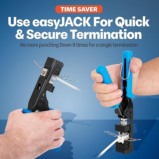 Everest 90° Angled RJ45 Cat6A Keystone Jacks 10-Pack in Light Almond - Slim Profile Female RJ45 Connectors - Cat 6A Keystone Jack - Compatible with 90° Angled Speed Termination Tool - easyJACK