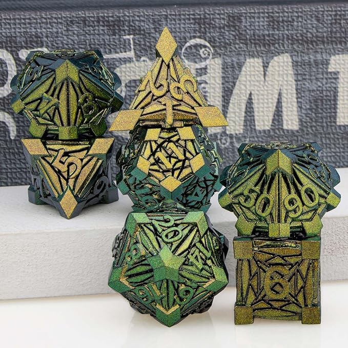 7PCS Metal DND Dice Set with Box, Debris RPG D and D Dice for use with D&D Tabletop Games Role Playing Game Polyhedral Dice Set D20 D12 D10 D8 D6 D4
