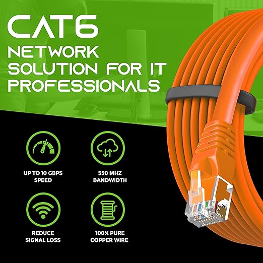 GEARit Cat 6 Ethernet Cable (24-Pack 4 Feet) Cat6 Network Patch, 10Gbps, RJ45, Snagless Cord, Gold-Plated Connectors, Internet for PC, TV, Tablet, Router, Printer, Servers, IT Data Center - Orange