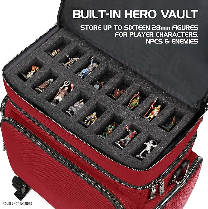 ENHANCE DND Bag - RPG Dungeons and Dragons Accessory Bag with Mini Storage, Mat Holder, Dice Pockets, Suitable for 4-8 Books, Red Dragon, Customizable