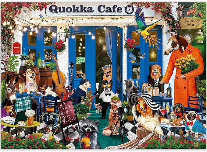 QUOKKA 1000 Piece Puzzles for Adults and Up - Jigsaw Puzzles for Men and Women - Funny Animals in Cafe for Kids Ages 8-12 and Up - Colourful Game Toy for Family