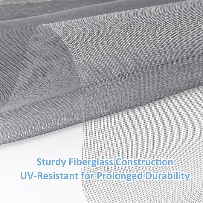 48"x102" Window Screen Mesh, Fiberglass Window Screen, Screen Door Mesh, Windows Screens and Screen Door Replacement, Patio Screen Mesh- Gray