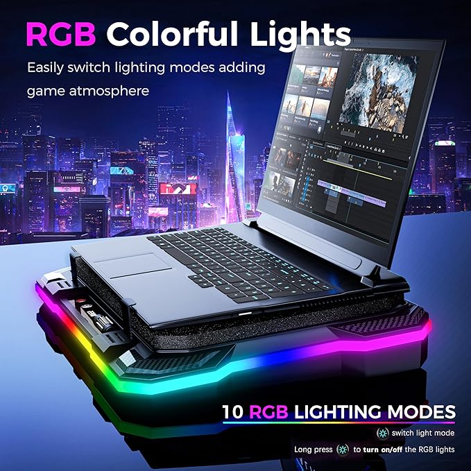 AICHESON Gaming Laptop Cooling Pad with Powerful Cooler Fans, RGB Lighting and Phone Holder for 15-19 inch Laptops and PC Computers