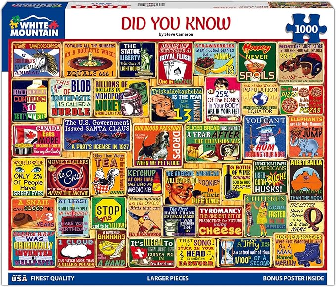White Mountain Did You Know Fun 1000 Piece Puzzle for Adults Vintage Collage Jigsaw Puzzles for Seniors