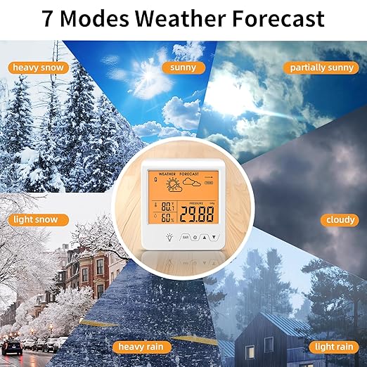 Digital Barometer Ambient Weather Forecast Clock Thermometer and Hygrometer for Golf Cart, Boat, Home, Office Easy to See Time, Temperature, Humidity, & Pressure