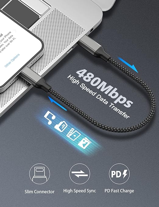 1ft USB C to Lightning Cable Short, [Apple MFi Certified] 2Pack USB C iPhone Charger PD Fast Charging, 12inch Nylon Braided Type C to Lightning Cord for iPhone 14 13 12 11 Pro Max Mini XR XS 8 SE iPad