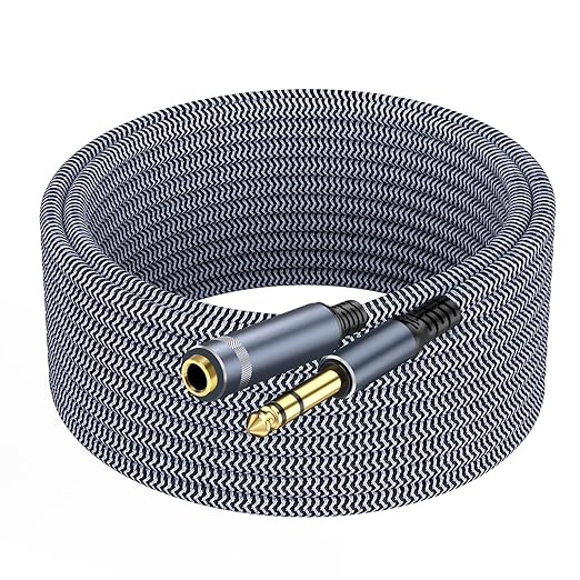 1/4 inch Extension Cable 40ft, 1/4"" inch Male to Female Stereo Headphone Guitar Extension Cable, Quarter inch Headphone Extension Cable, Grey