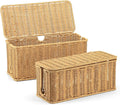 2Pack Large Cable Management Box, Handwoven Imitation Rattan Cord Organizer wire Hider Box, Desk Cord Management to Hide Cords and Power Strips