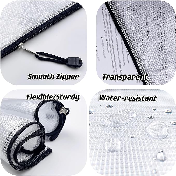 Oaimyy-8"x10"-15 Pcs-Plastic Mesh Zipper Pouch Document Folders Bag Zip File Bags for Office Supplies,Home,Travel Storages,Puzzle Board Games Storage,Organizing Classroom-(Black)