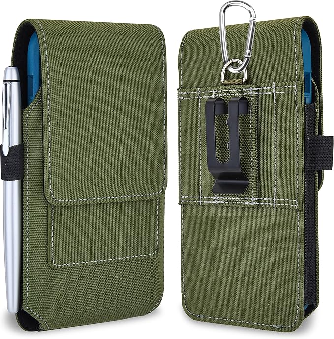 BECPLT Nylon Holster Compatible with Galaxy S25 Ultra S24/S23/S22/S21/S20 Ultra A17 A16 Motorola Moto G56 G Power Cell Phone Belt Holder for Men - Green