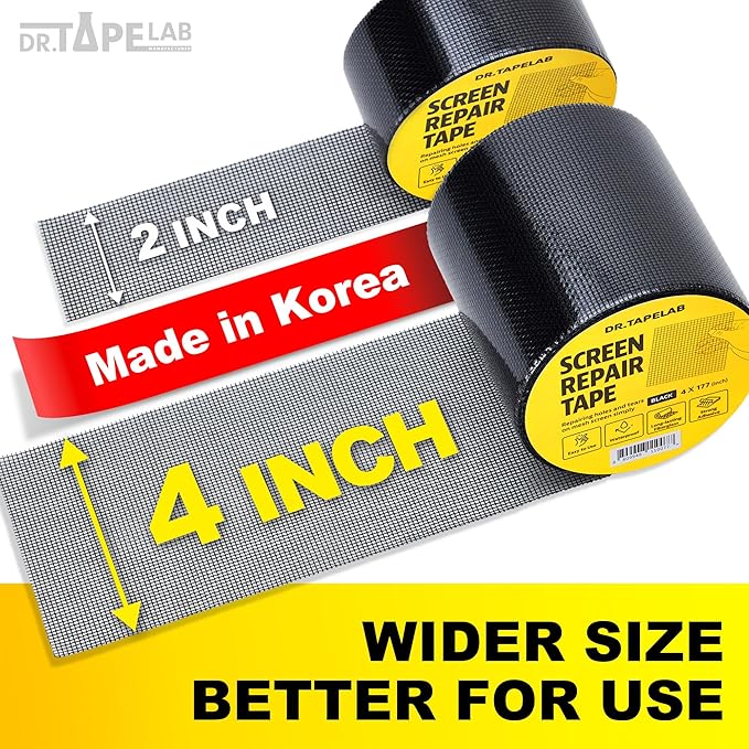 Grey Window Screen Repair Tape, 4 in X 15 FT, Screen Repair Kit for Windows or Doors, Strong Adhesive Patch Kit Fiberglass Mesh Tape