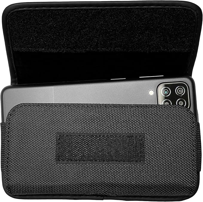 Nylon Cell Phone Holster for Samsung Galaxy A21, A22 5G, Note20 Ultra, S20/S21/S22 Ultra 5G, T-Mobile REVVL 6 Pro - Horizontal Case Canvas Waist Carrying Pouch with Belt Clip/Loops, Black