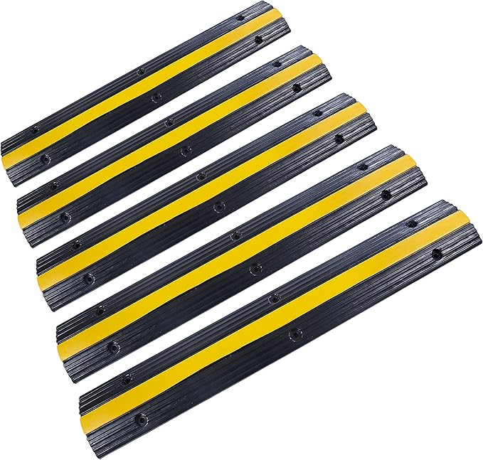 Rubber Cable Ramp Cord Cover Cable Protector Ramps Wire Hose Protective 1 Channel 22000Lbs Load Capacity Traffic Speed Bump for Asphalt Concrete Gravel Driveway Indoor Outdoor, 5 Pack