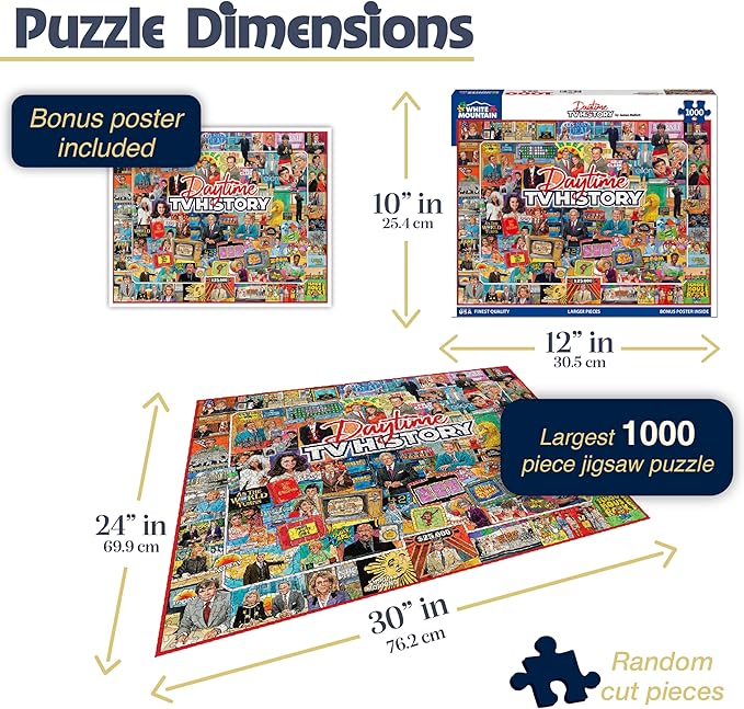 White Mountain Daytime TV History Puzzle 1000 Piece Retro Collage Jigsaw Puzzle for Adult Grandparents