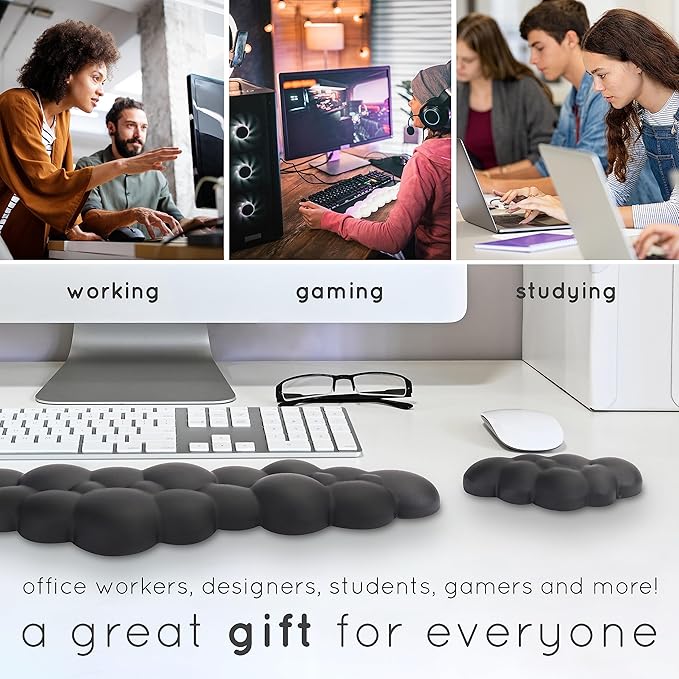 Qloud Cloud Wrist Rest Keyboard Wrist Rest for Computer Keyboard Pad, Cloud Keyboard Wrist Rest, Wrist Pad for Keyboard, Memory Foam, Non Slip Base, Comes with Mouse Pad - Beige