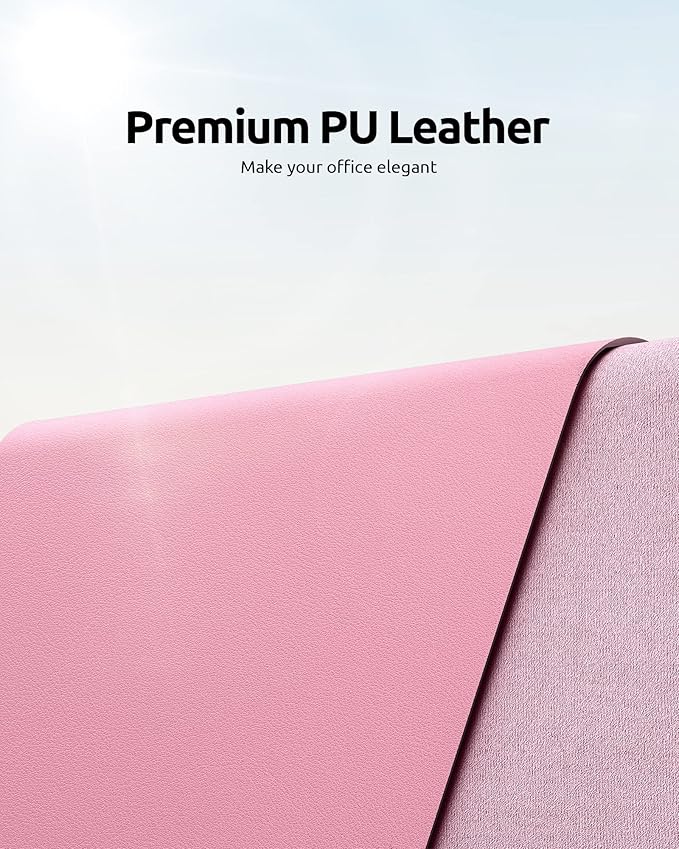 YSAGi Leather Desk Protector, Office Mat, Large Mouse Mat, Non-Slip PU Leather Blotter, Laptop Desk Mat, Waterproof Writing Pad for Office and Home (Pink, 35.4" x 17")