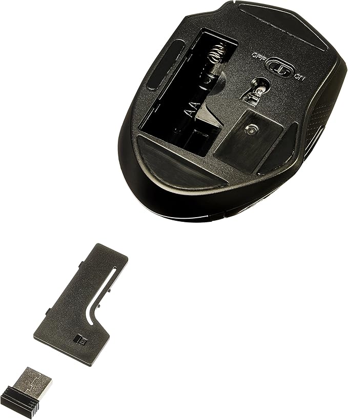 Amazon Basics Computer Mouse Wireless, Ergonomic, 2.4 GHz Optical, DPI Adjustable, Compatible With PC, Mac, Laptop, Black