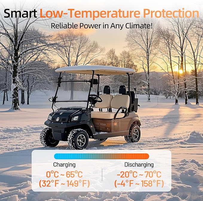 48V 100Ah Lithium Golf Cart Battery Group 8D with Bluetooth, Built-in 200A BMS 15000+ Deep Cycle LiFePO4 Battery with Low-Temp Protection for Golf Carts, RV, Off-Grid, Trailers & Marine