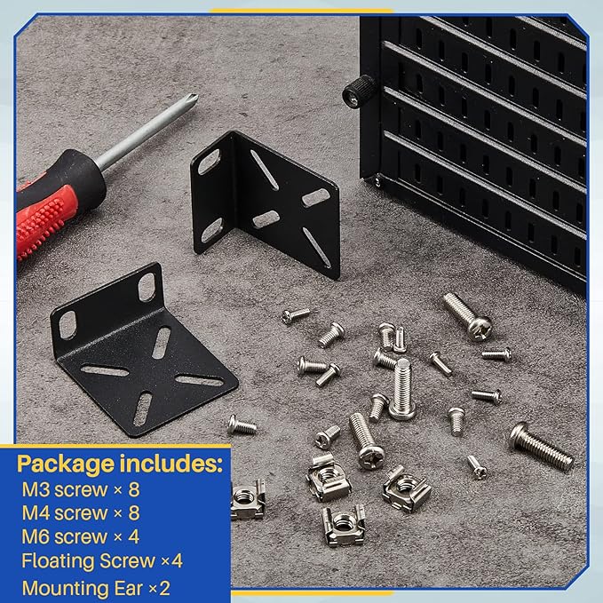 Pelopy Rack Mount Kit Compatible with 17.3 Inch Wide Switches, Adjustable Rack Ears Universal Mount Brackets Compatible with Netgear/Buffalo Tech/Dell/D-Link/Linksys/TRENDnet Products