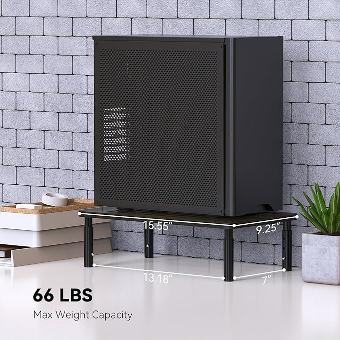 Bamboo Monitor Stand Riser, 4 Adjustable Height, 15.55x9.25 Laptop Stand with Airflow Vents, Desk Organizer for Computer, PC, Printer (Wenge)