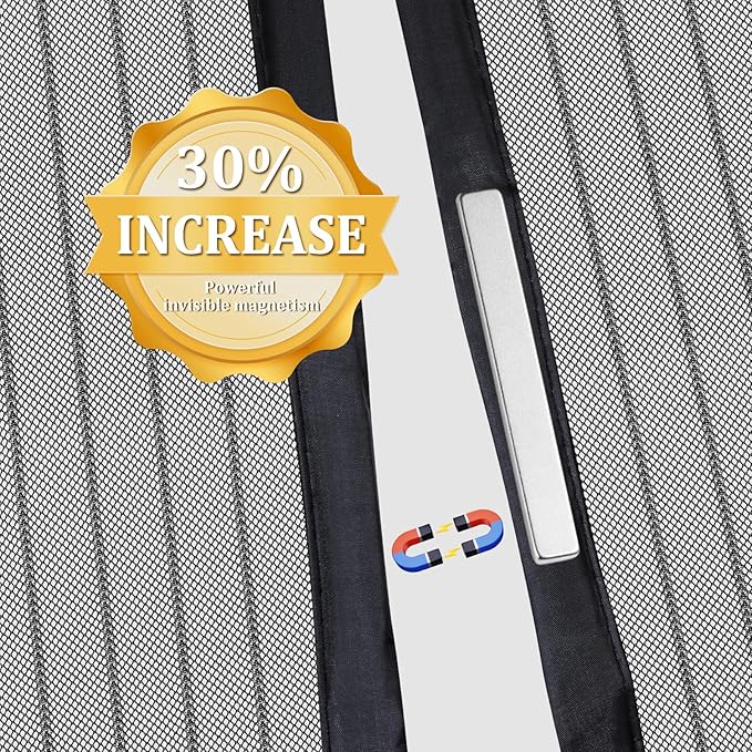 Magnetic Screen Door - Self Sealing, Heavy Duty, Hands Free Mesh Partition Keeps Bugs Out Let Breeze in- Pet and Kid Friendly - Keep Open Feature (Black, Fit Door Size 38 x 82 Inch)